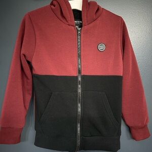 Kenneth Cole New York Kids Burgundy and Black Colorblock Zip Hoodie